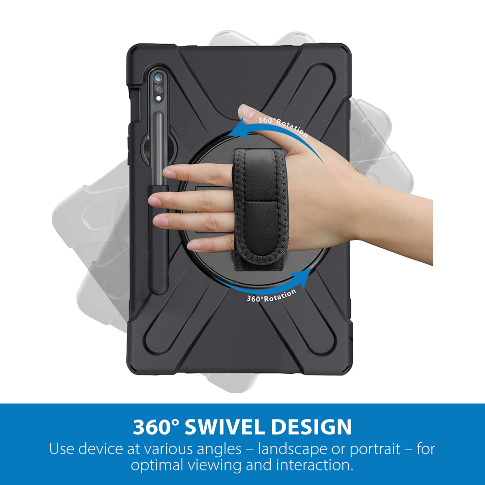 Strike Rugged Case with Hand Strap and Lanyard for Samsung Galaxy Tab S10 Lite/S10 FE/S9 FE/S9/S8/S7