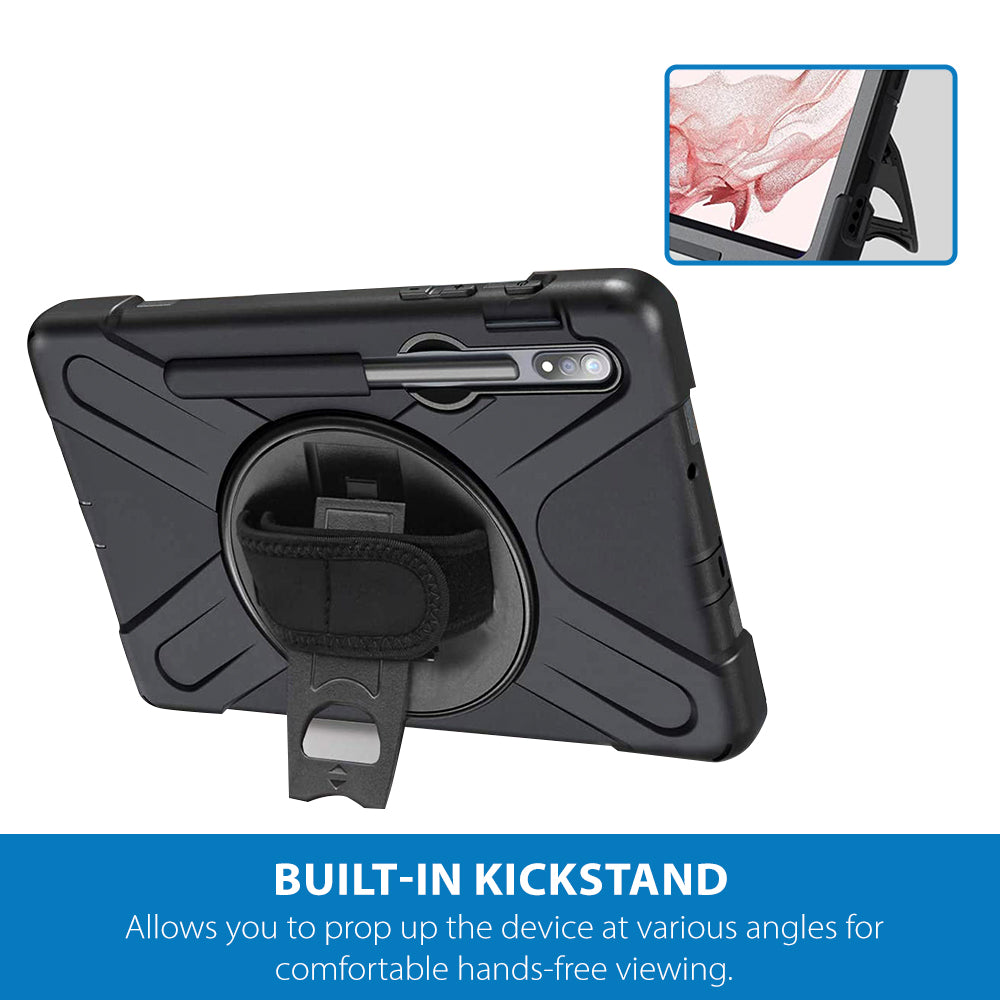 Strike Rugged Case with Hand Strap and Lanyard for Samsung Galaxy Tab S10 Lite/S10 FE/S9 FE/S9/S8/S7