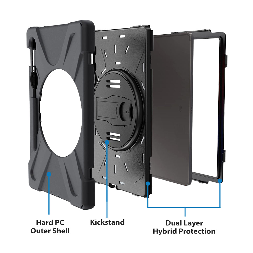 Strike Rugged Case with Hand Strap and Lanyard for Samsung Galaxy Tab S10 Lite/S10 FE/S9 FE/S9/S8/S7