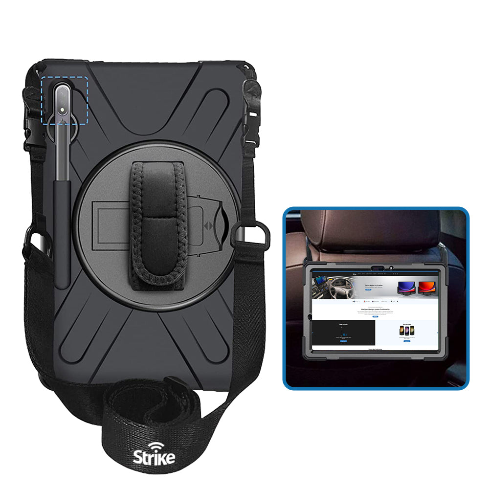 Strike Rugged Case with Hand Strap and Lanyard for Samsung Galaxy Tab S10 Lite/S10 FE/S9 FE/S9/S8/S7
