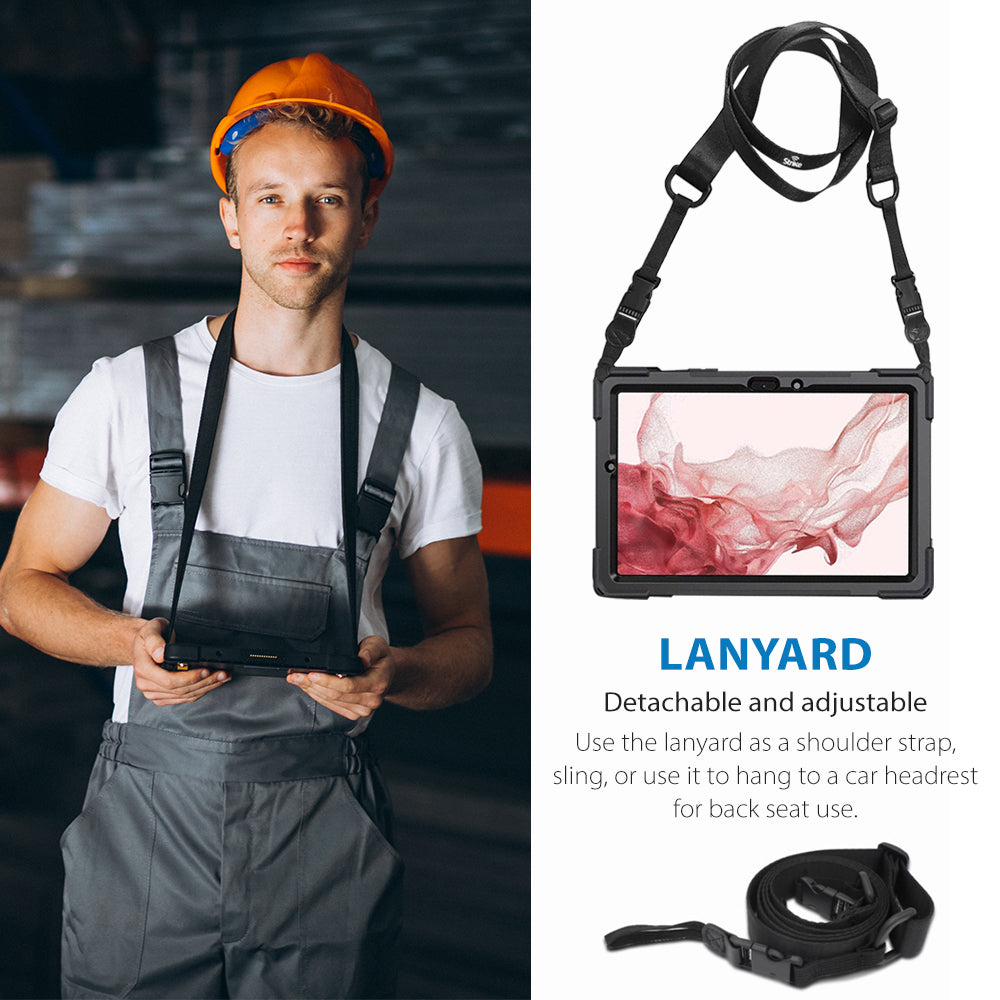 Strike Rugged Case with Hand Strap and Lanyard for Samsung Galaxy Tab S10 Lite/S10 FE/S9 FE/S9/S8/S7