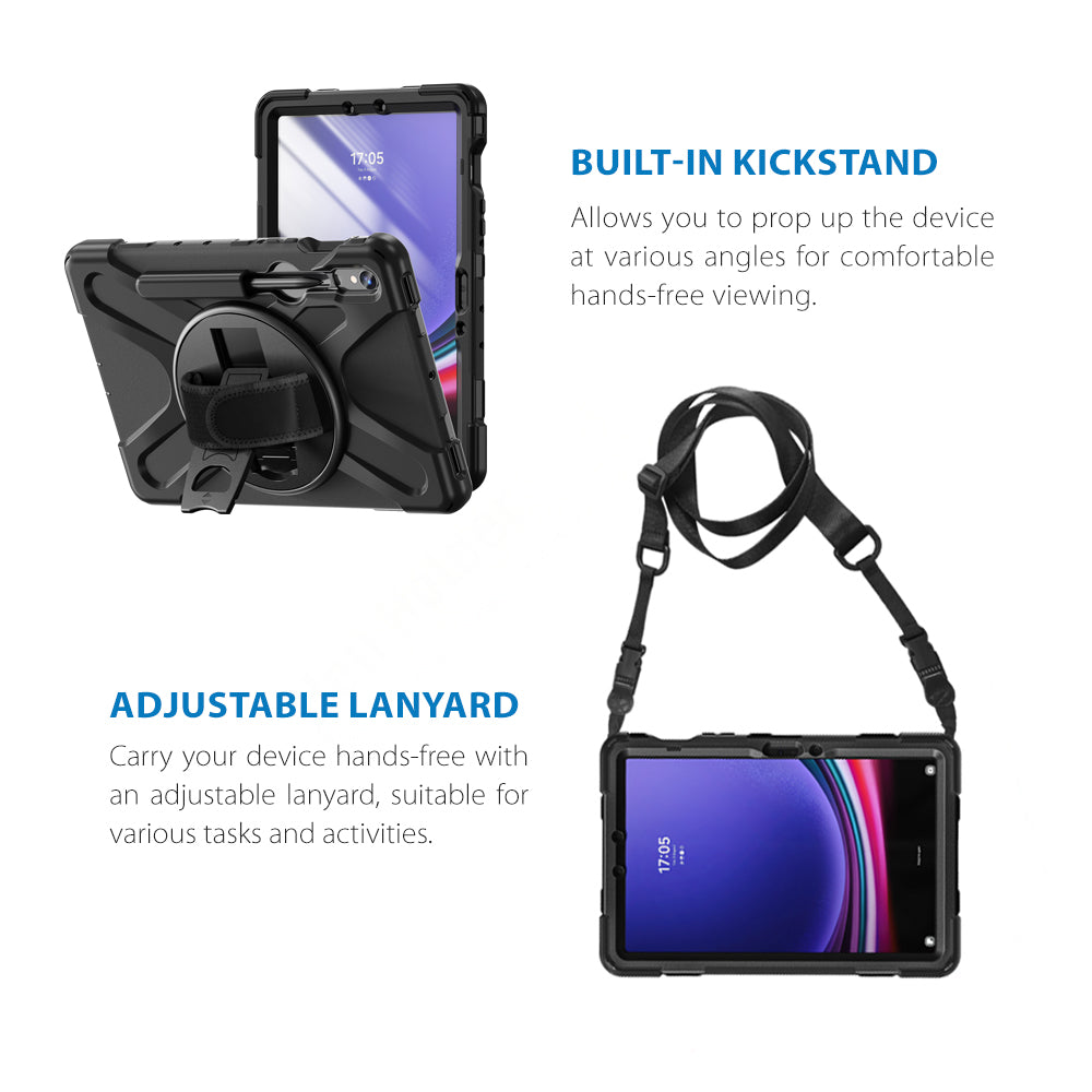 Strike Rugged Case with Hand Strap and Lanyard for Samsung Galaxy Tab S10 Lite/S10 FE/S9 FE/S9/S8/S7