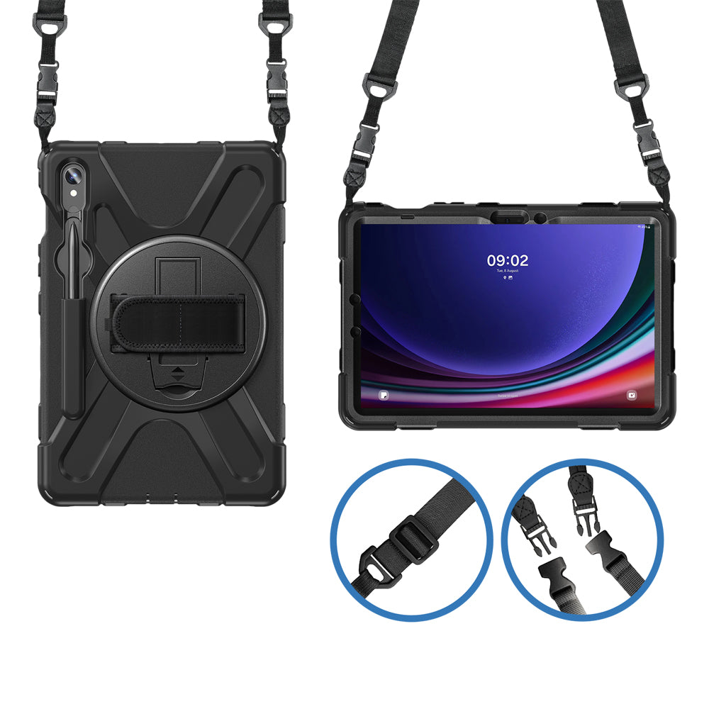 Strike Rugged Case with Hand Strap and Lanyard for Samsung Galaxy Tab S10 Lite/S10 FE/S9 FE/S9/S8/S7