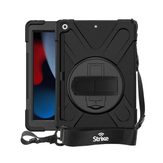 Strike Rugged Tablet Case with Hand Strap and Lanyard for Apple iPad 10.2" (7th Gen, 8th Gen, 9th Gen)
