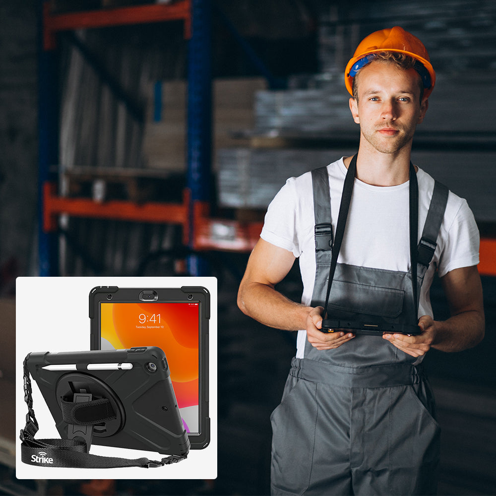 Strike Rugged Tablet Case with Hand Strap and Lanyard for Apple iPad 10.2" (7th Gen, 8th Gen, 9th Gen)