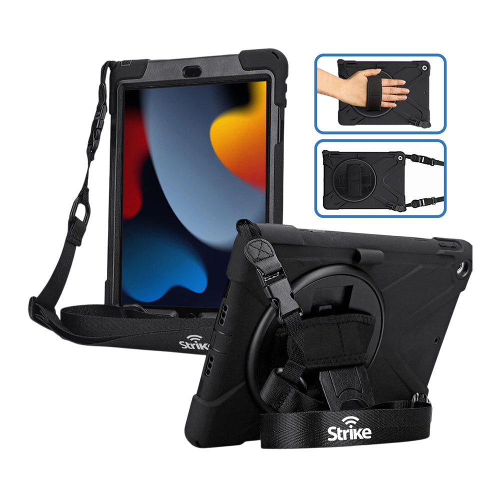 Strike Rugged Case with Hand Strap and Lanyard for Apple iPad 10.2" (7th Gen, 8th Gen, 9th Gen)