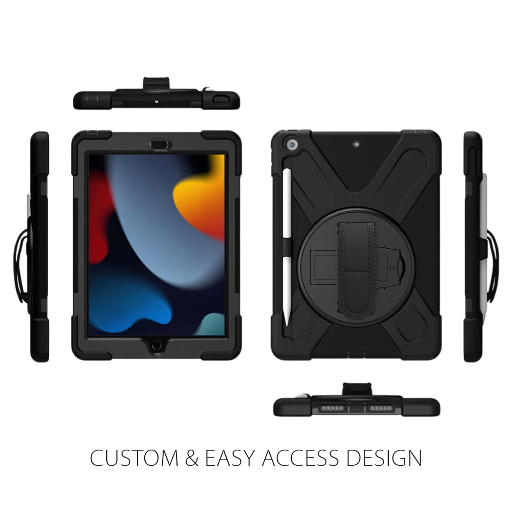 Strike Rugged Case with Hand Strap and Lanyard for Apple iPad 10.2" (7th Gen, 8th Gen, 9th Gen)