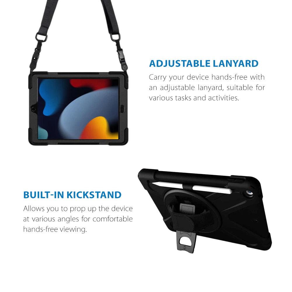 Strike Rugged Case with Hand Strap and Lanyard for Apple iPad 10.2" (7th Gen, 8th Gen, 9th Gen)