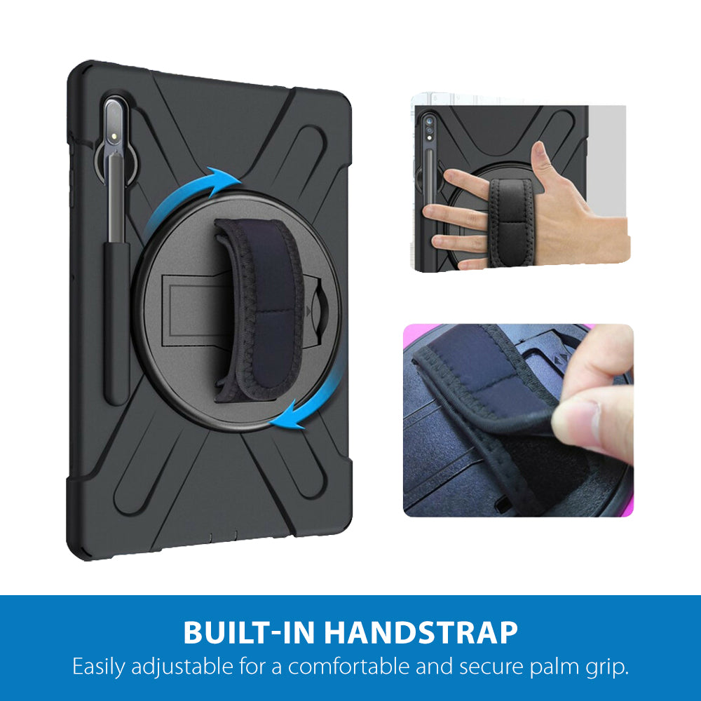 Strike Rugged Tablet Case with Hand Strap and Lanyard for Samsung Galaxy Tab S7+/S7 FE/S8+