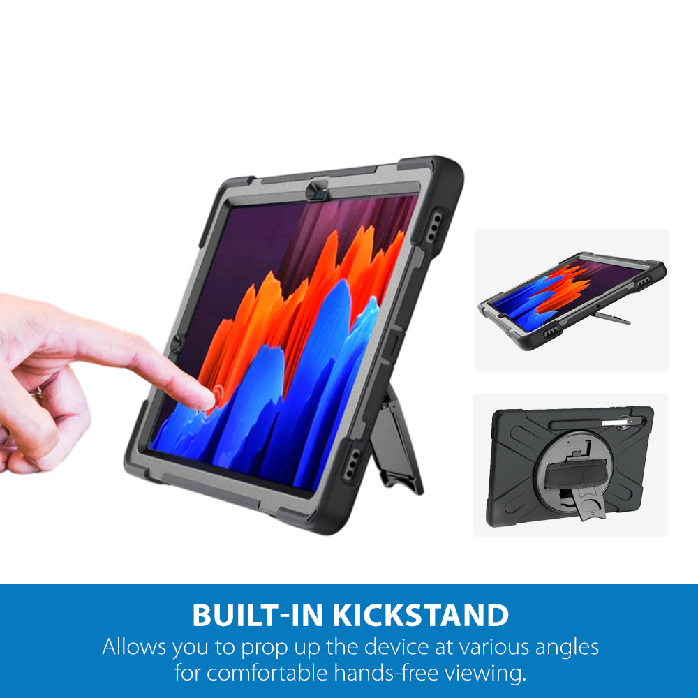 Strike Rugged Tablet Case with Hand Strap and Lanyard for Samsung Galaxy Tab S7+/S7 FE/S8+