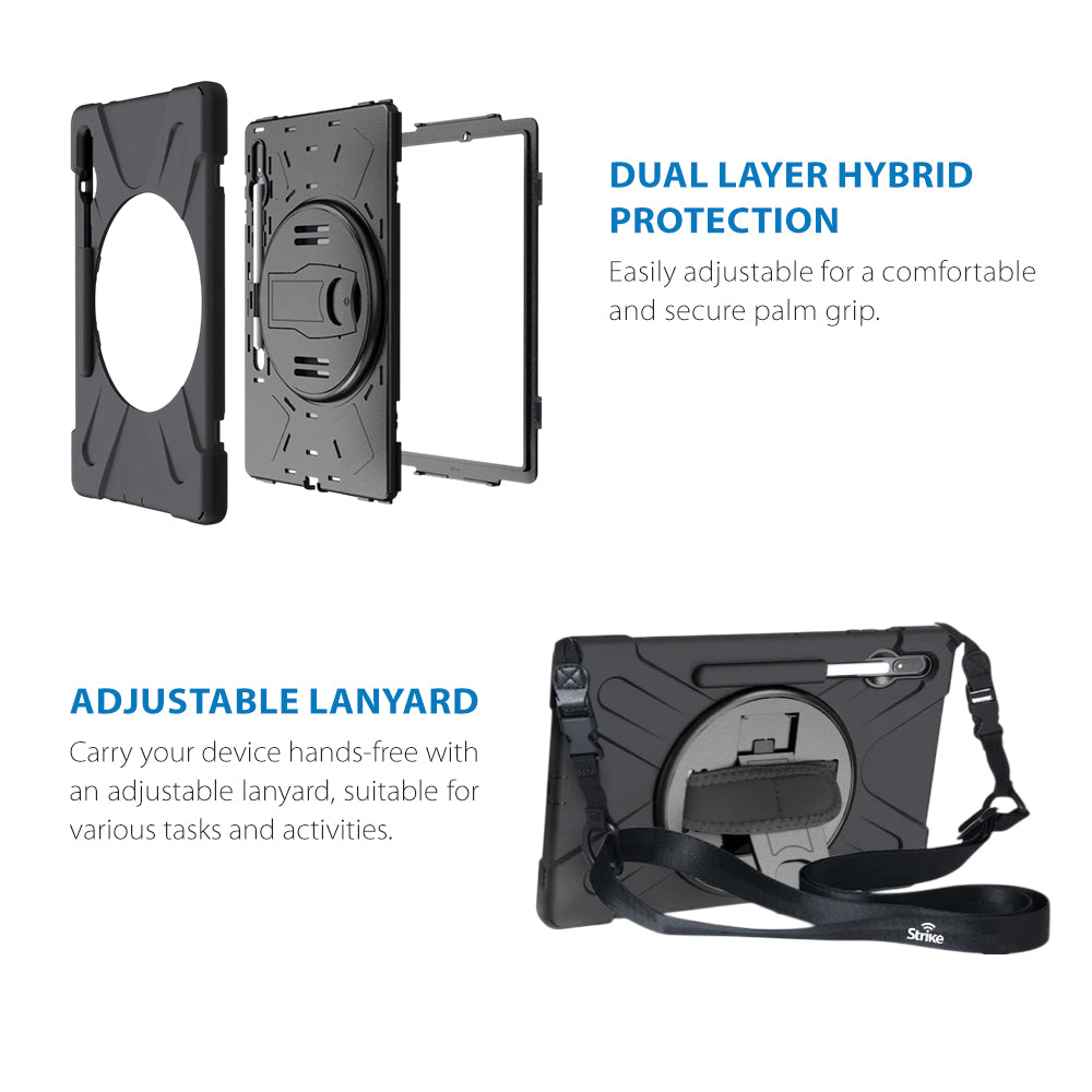 Strike Rugged Tablet Case with Hand Strap and Lanyard for Samsung Galaxy Tab S7+/S7 FE/S8+