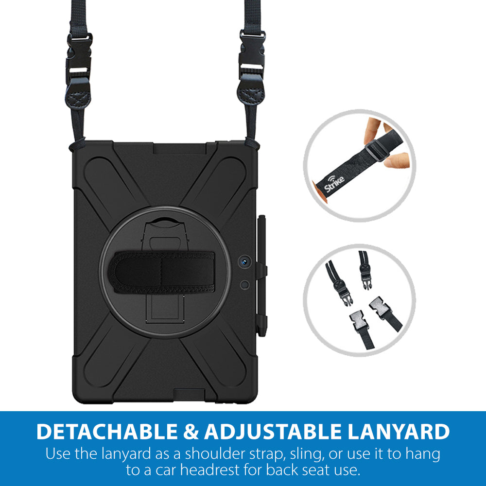 Strike Rugged Tablet Case with Hand Strap and Lanyard for Microsoft Surface X