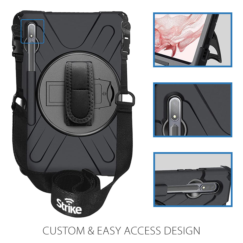 Strike Rugged Case with Hand Strap and Lanyard for Samsung Galaxy Tab S7/S8