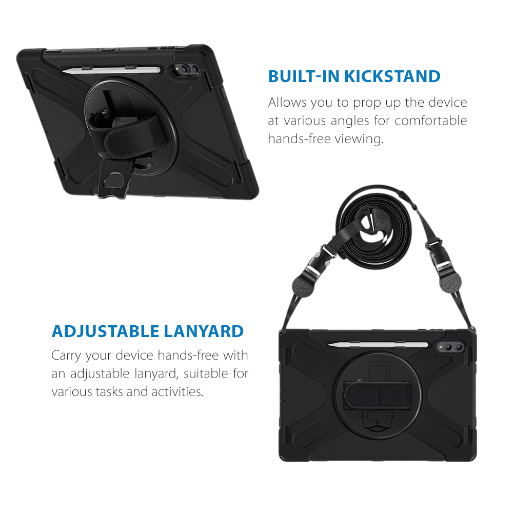 Strike Rugged Case with Hand Strap and Lanyard for Samsung Galaxy Tab S12 Ultra