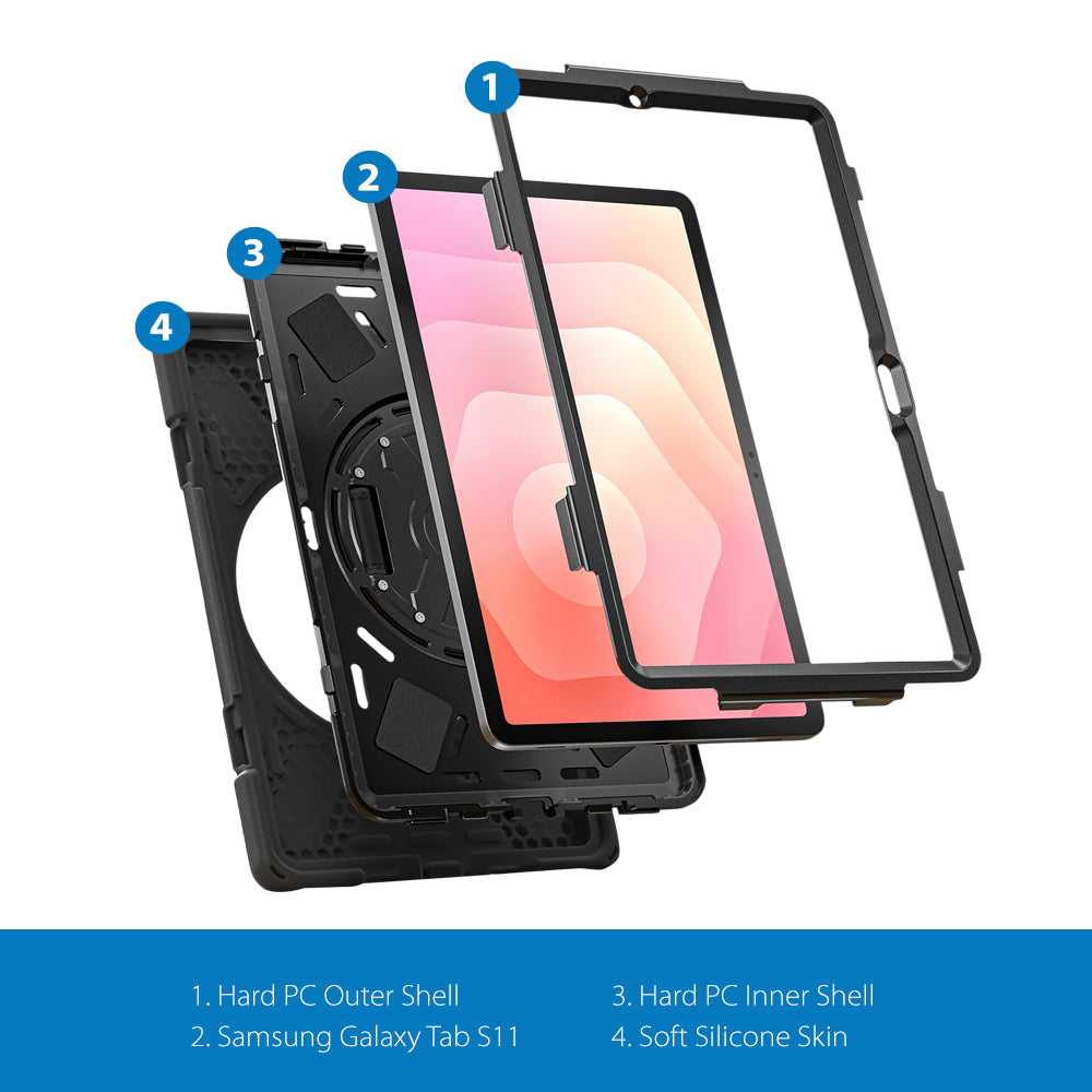 Strike Rugged Case with Hand Strap and Lanyard for Samsung Galaxy Tab S11