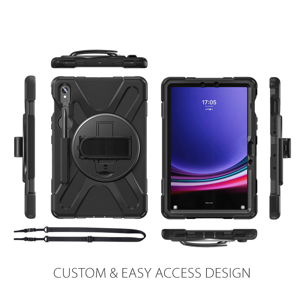 Strike Rugged Case with Hand Strap and Lanyard for Samsung Galaxy Tab S10 Lite/S10 FE/S9 FE/S9/S8/S7